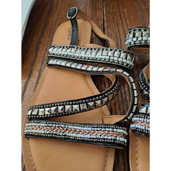9 Carlos Santana Ankle Strap Embellished Beaded Rhinestone Leather Shoes Sandals - Picture 7 of 7